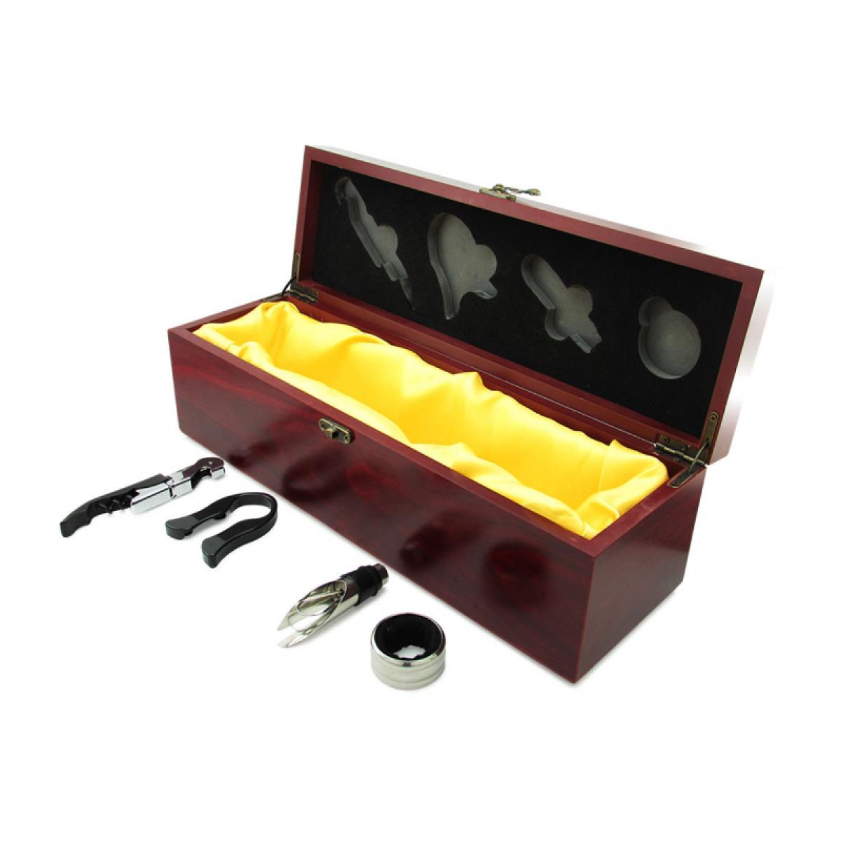 Set De Vino Cofre En Madera 4 Accesorios