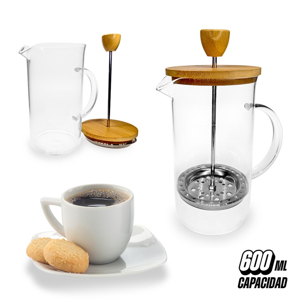 Cafetera en Vidrio y Bambu 600ml Filtro En Aluminio