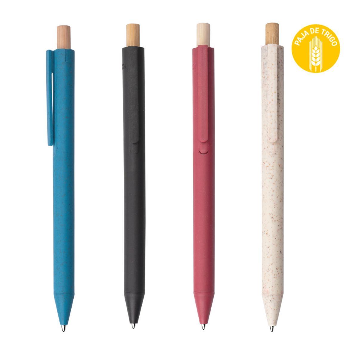 Bolígrafo Bolzano con Clip de Paja y Botón de Bambú