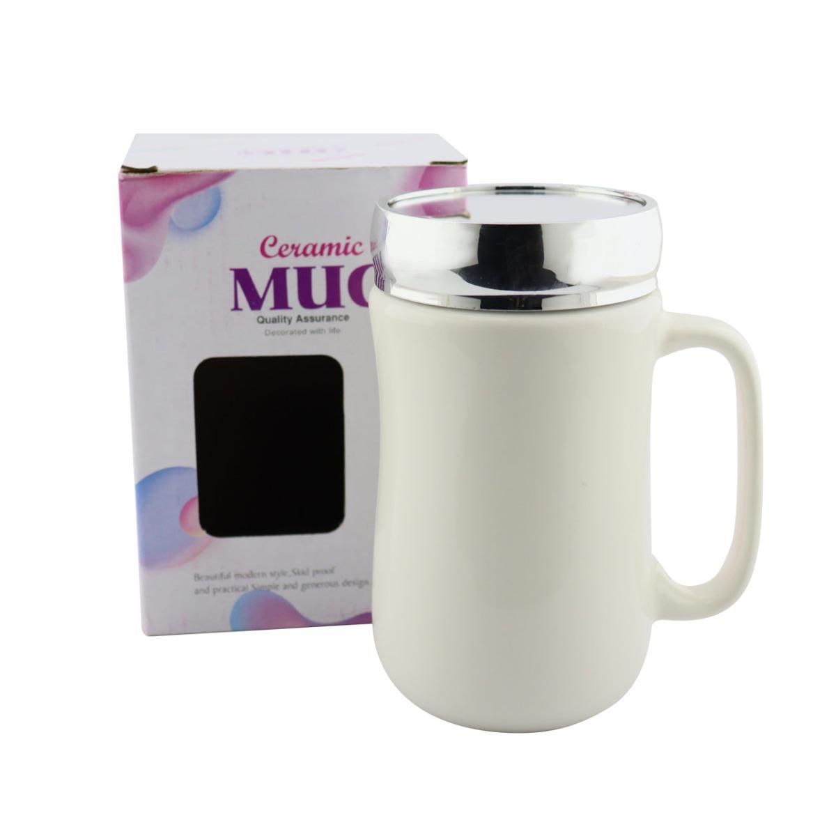 Mug Ceramica Blnco Tapa Plateada 1