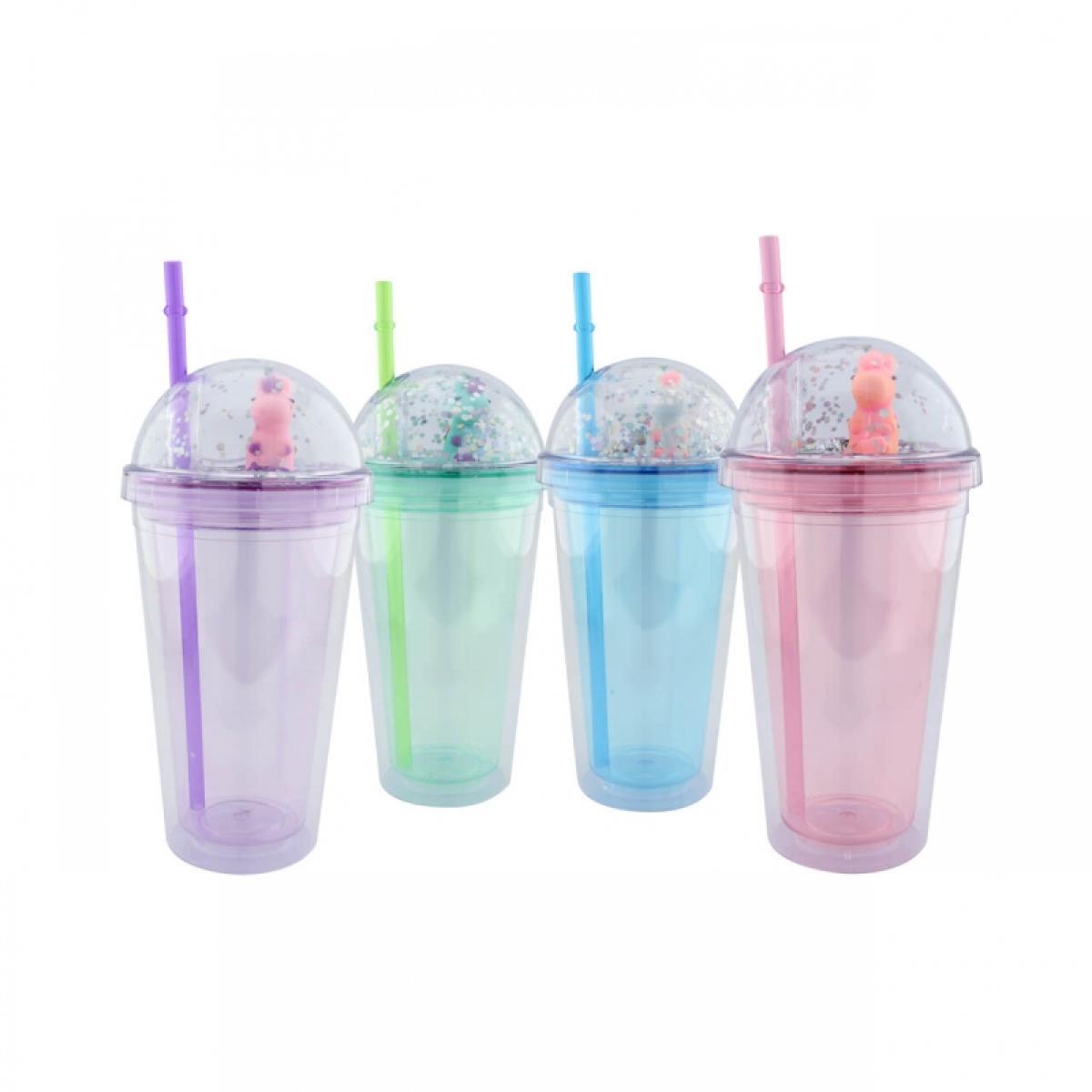 Vaso Unicornio y brillos con pitillo Gliter