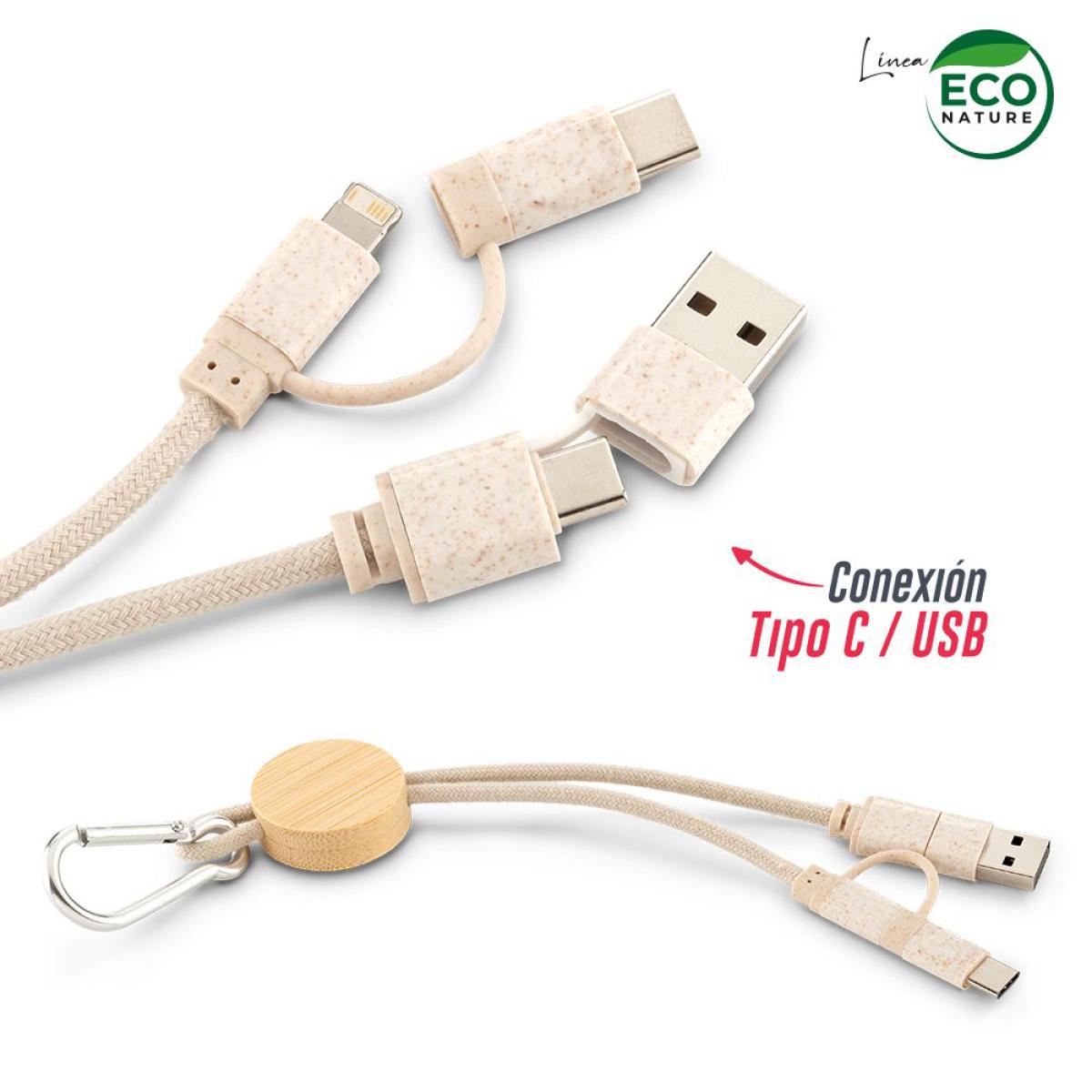 Cable Multicargador en bambú y algodón Cotton