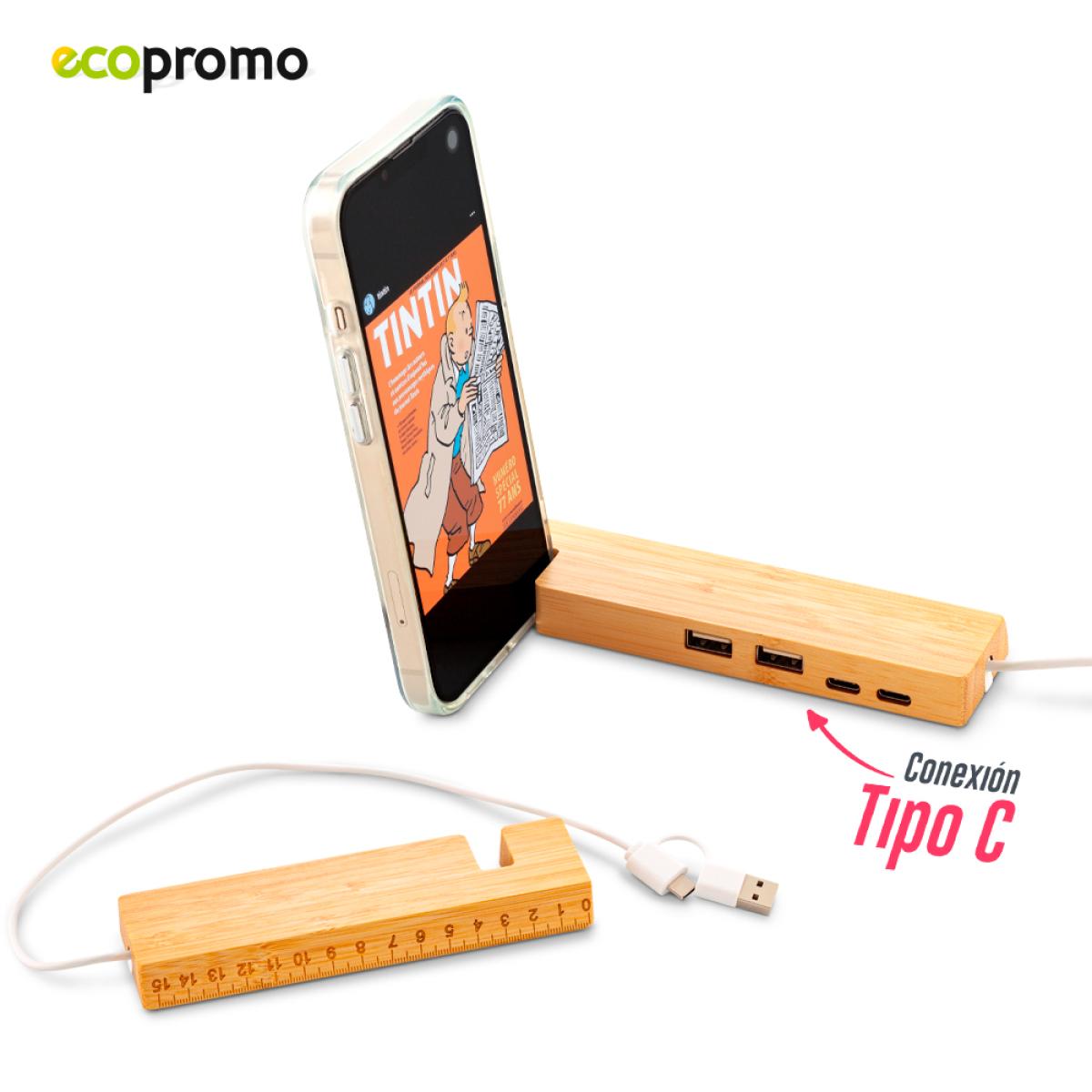 Puerto Usb Ruler Bamboo con Regla 15 cm Soporte Celular