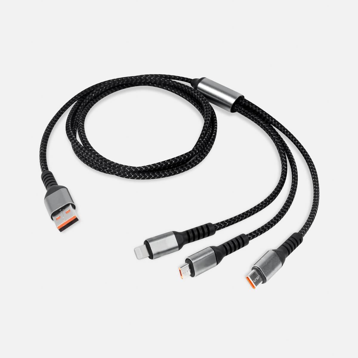 Cable Zaru Trenzado 3 en 1 para Cargar Múltiples Dispositivos